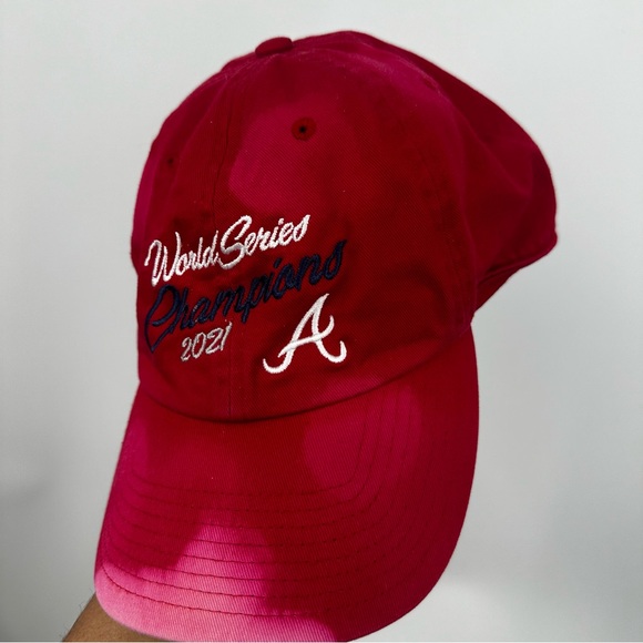 Atlanta Braves 2021 World Series Winner Custom Bleach Splatter Dad Hat OS - Picture 2 of 9